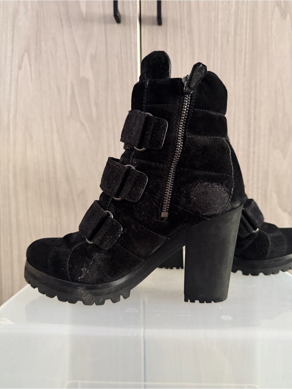Prada Black Suede Triple-Strap Combat Ankle Boots - Women's - Picture 3 of 8